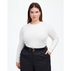 Madewell Ribbed Crewneck Long-Sleeve Tee WMNS L Cream Pullover Stretch Slim Fit